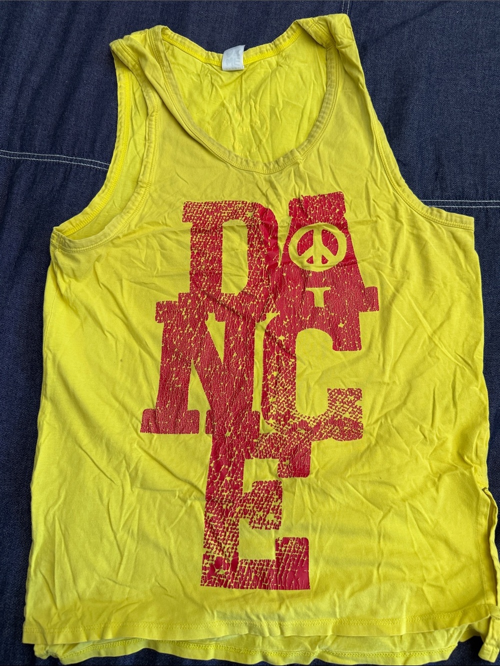 Zumba Fitness Yellow Tank Top with Red 'DANCE' Graphic